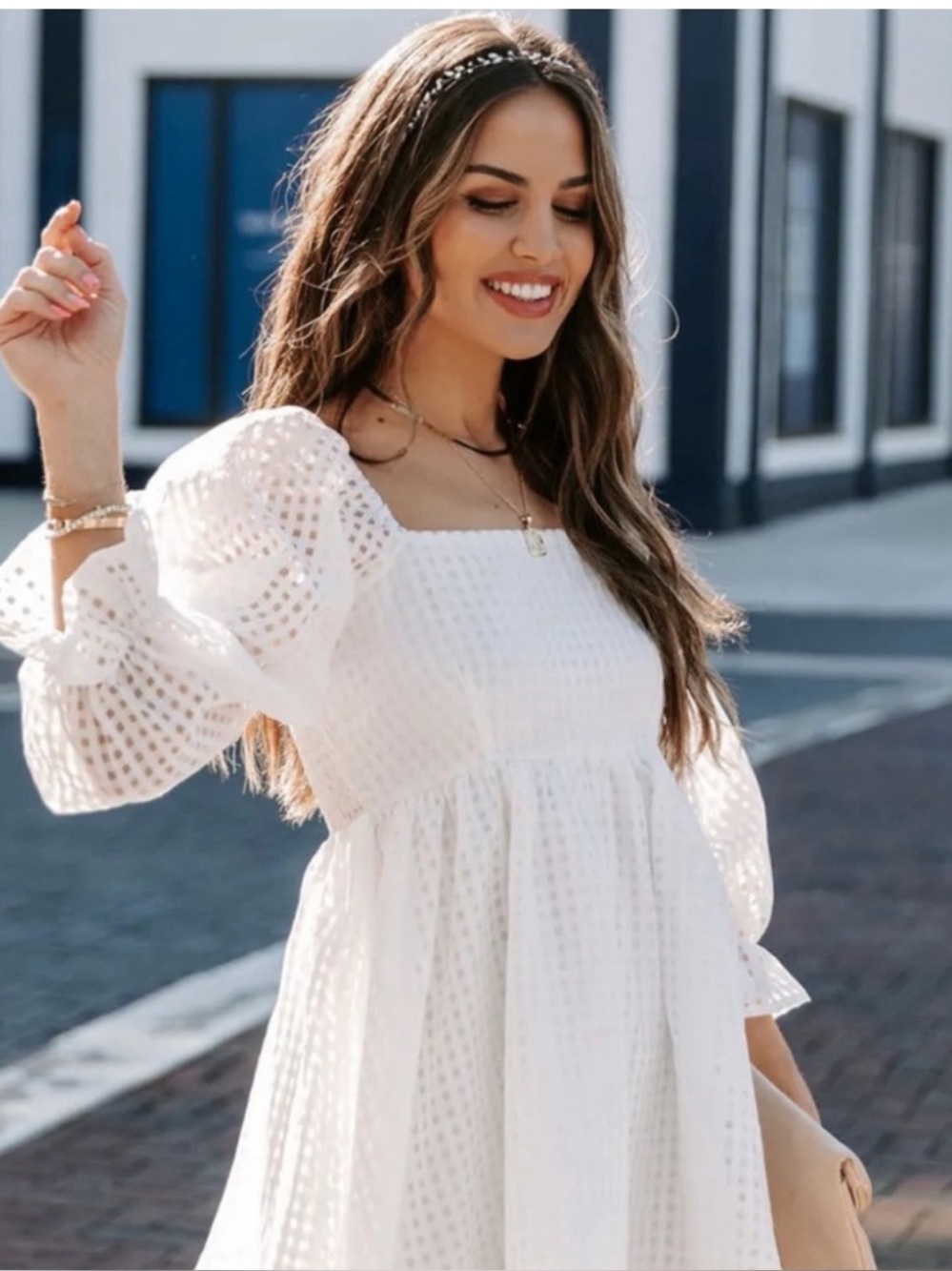 VICI Silverado Gingham White Babydoll Dress